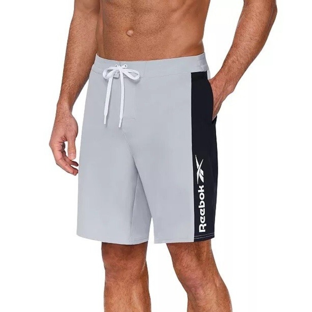 Reebok Mens 9" Color Block E-Board‎ Shorts Size XL Grey/Black Quick Dry Swimsuit